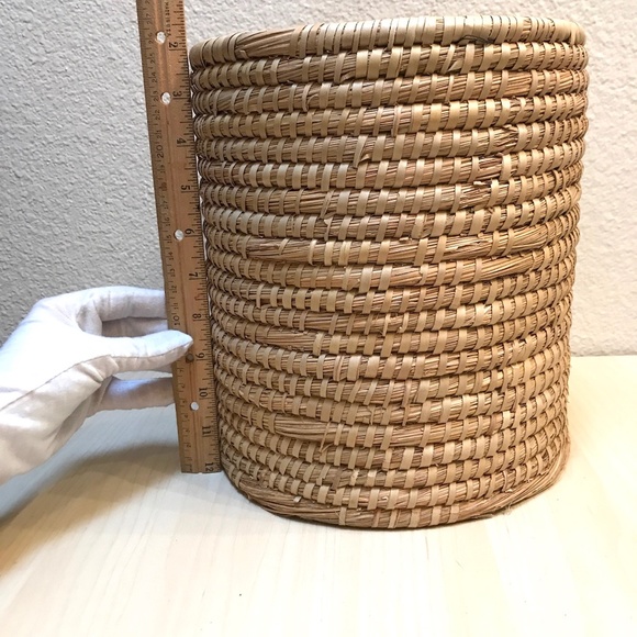 Handmade Rattan Cylindrical Basket 10"h x 9"w walls 1/2 inch thick. Like New. - Picture 6 of 6